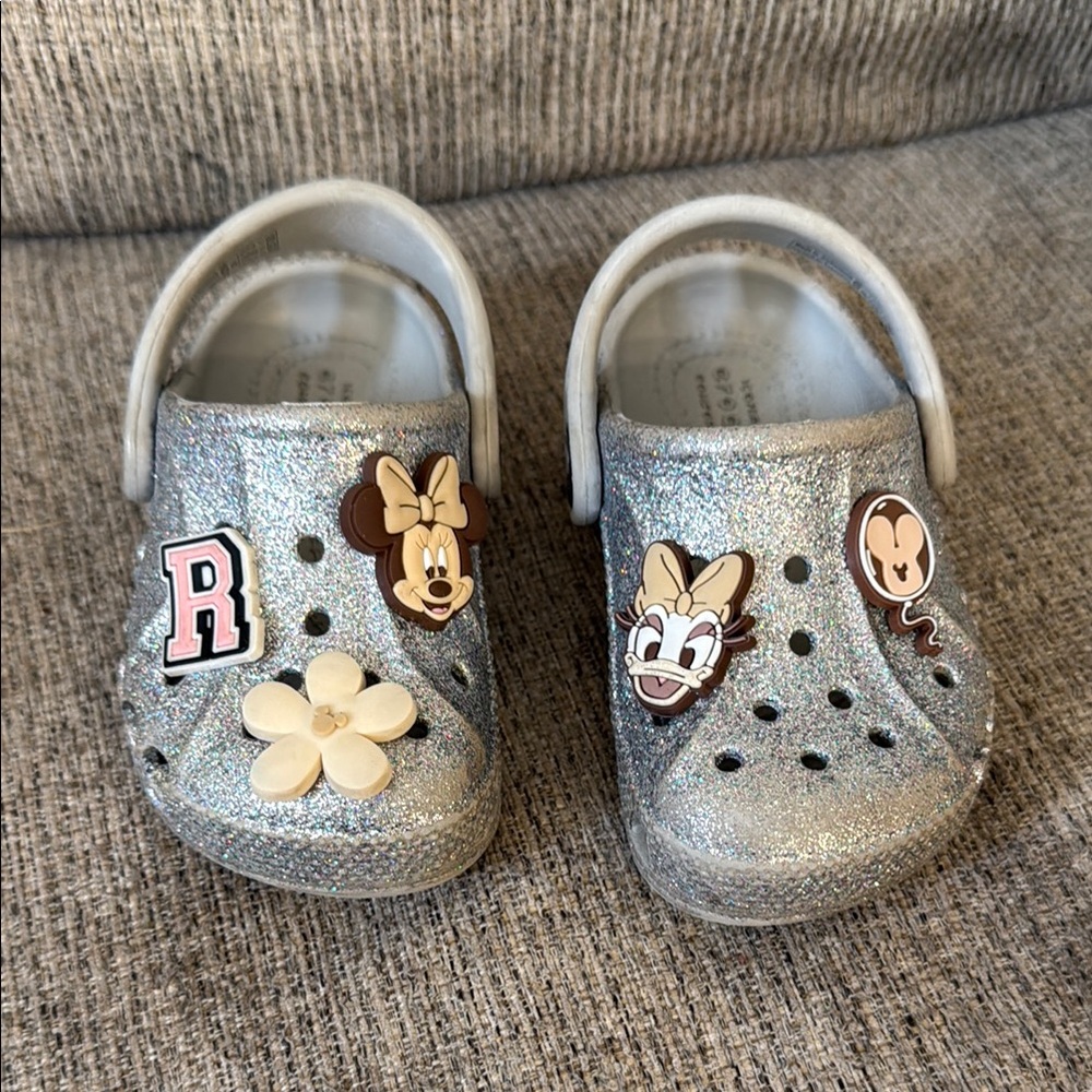Toddler Glittery Crocs with Disney Charms